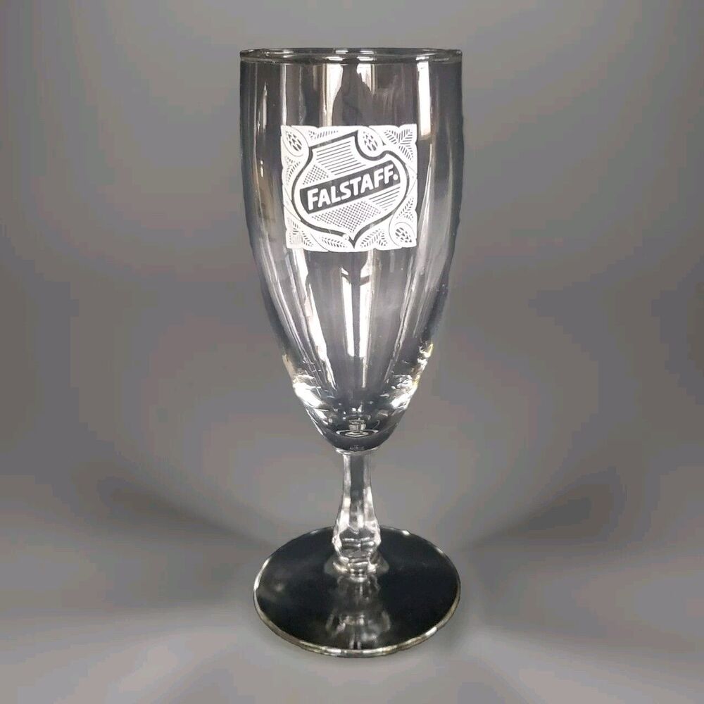 1950s Falstaff Beer Stem Pilsner Glass White Lace Shield Logo Midcentury Barware